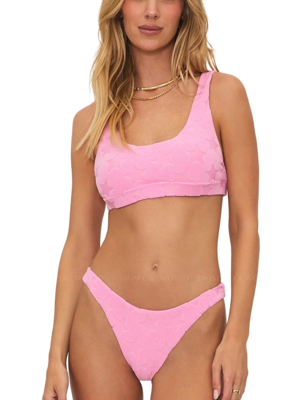 Beach Riot Pink Star-Textured Scoop Bikini Set